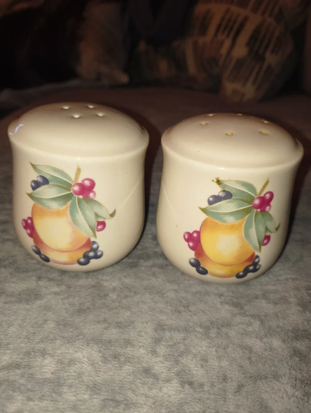 Ceramic Fruit Pattern Salt and Pepper Shakers - Cream